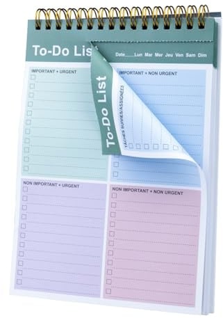 Agoer Planificador de listas de tareas en francés, sin fechar, planificador semanal, escritura por ambas caras, A5, 160 hojas, cuaderno espiral con tapa dura para tareas, planificador de tareas para