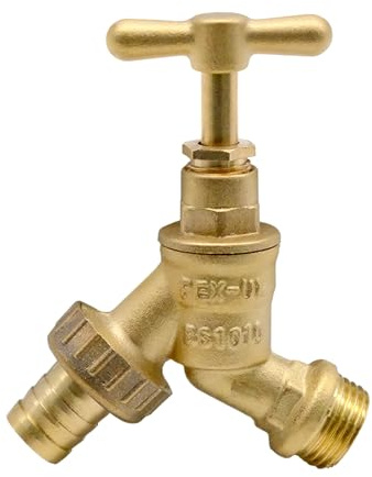 LTHERMELK Rubinetto esterno, 15 mm x 1/2, piastra a gomito con valvola di ritegno integrata, kit rubinetto da giardino in ottone massiccio