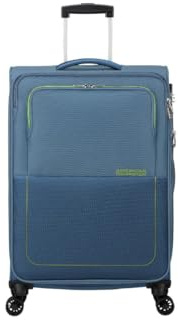 American Tourister Soft Cabin Trolley Cabin Hand Luggage 4 Swivel Wheels Integrated 3 Digit Combination Lock with TSA Function Features a Large Main Compartment - Crawler, A346 Coronet Blue/Lime, S