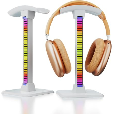wigmoa WA-2 Headphone Stand with LED Light 2-in-1 Headset Holder Compatible with AirPods Max, Beats, Over-Ear Headphones Gaming Accessories for Desk Setup, RGB Tabletop Display Stand. (White)