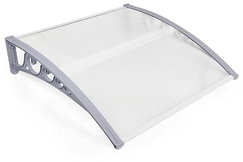 Belfoyer Auvent de Porte d’Entrée DIY, Marquise en Polycarbonate Creux 5 mm avec Support PP et Profilés Aluminium, Toit Abri Résistant Pluie, Neige et UV pour Porte, Fenêtre ou Terrasse(80 * 120cm)