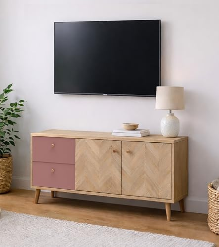 Schildmeyer Visby Lowboard 160938 Eiche hell Dekor/Mauve/Fischgräten Dekor, 109 x 33 x 54,1 cm