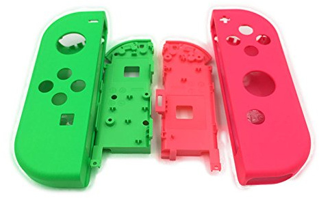 Full Housing Faceplate Shell Case Cover & Battery Middle Plate Frame Replacement Part for Nintendo Switch NS NX Joy-Con Controller (Green+Pink)