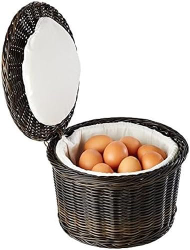 APS Eierkorb „PROFI LINE - schwarz/brauner Warmhaltekorb für Eier, mit Edelstahldraht im Rand, für ca. 20 Eier, hält den Inhalt durch das Stofffutter lange warm, Ø 26cm, Höhe 17cm