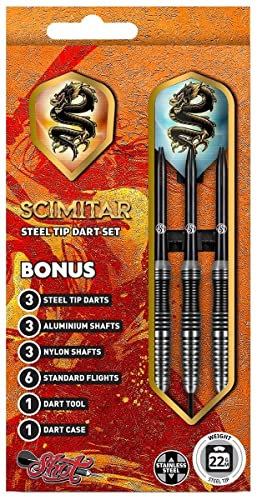 Shot! Dartpfeile Scimitar-Stahlspitze, 22 g, vorne gewichtet, Edelstahl-Barrels