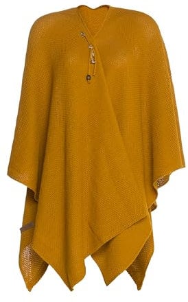 KNIT FACTORY - Jazz Poncho - Elegant Gestrickter Damen Cape - Wickelschal mit Wolle - Hochwertige Qualität - Ocker