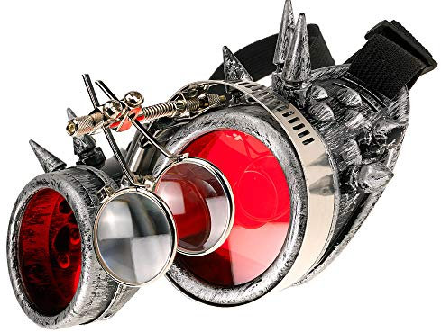 MFAZ Morefaz Ltd Welding Cyber Goggles Schutzbrille Schweißen Sonnenbrille Steampunk Goth Round Cosplay Brille Party Fancy Dress (Grey Spikes Loupe)
