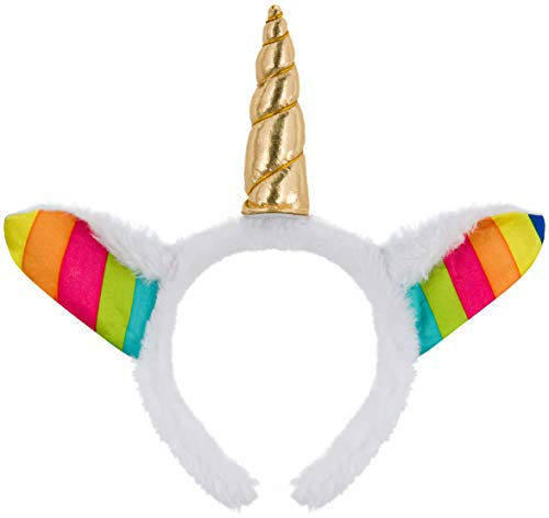 Balinco Haarreif in weiß mit Einhorn Unicorn in Gold Headband Haarreifen aus Plüsch Ohren Für Halloween Weihnachten Karneval Head Accessoires