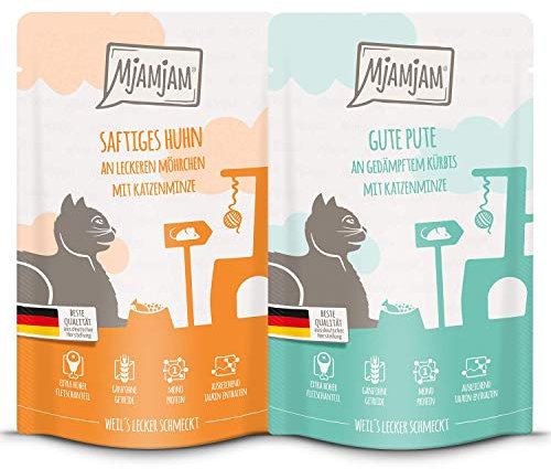 MjAMjAM - Premium Nassfutter für Katzen - Monopaket 1 125g, 12er Pack (12 x 125g), naturbelassen mit extra viel Fleisch