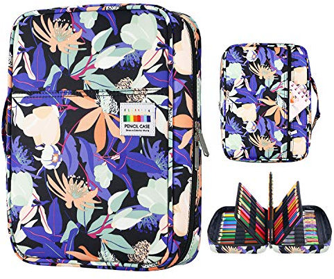 YOUSHARES Trousse à Crayon de Couleur avec 220 Emplacements - Etui à Crayon à Quatre Couches en Tissu Oxford pour Adults,Artists,Peintre(Fleur Violet