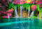 wandmotiv24 Fototapete See mit Wasserfall, M 250 x 175 cm - 5 Teile, Wanddeko, Wandbild, Wandtapete, Wasser, Wald, Baum M5763