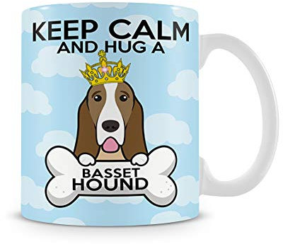 Keep Calm and Hug a Dog Themed 11 Oz Ceramic Christmas Stoking, Birthday Present, Gift Idea Mug. (Basset Hound)