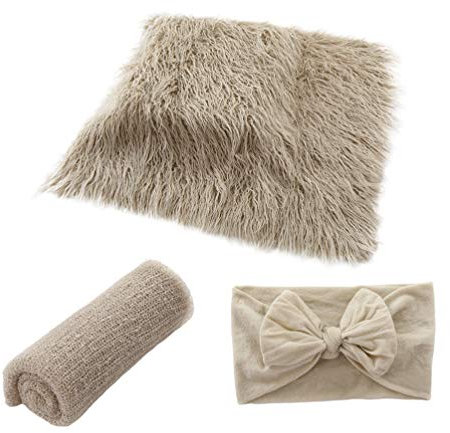 NUOBESTY Blanket Photo Baby Props 3pcs Newborn Photography Wraps Swaddle Wrap Bowknot Area Rug for Baby Boys and Girls Beige Girl Swaddle