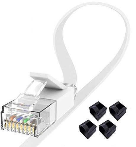 Jaremite Cat6 Ethernet Cable 6FT 2Pack White, Internet LAN Network Cable with Dust Cover, RJ45 High Speed Flat Patch Cords for PS4, Router, Modem, Gaming, Xbox One