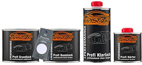 TRISTARcolor Autolack Set Dose spritzfertig für Porsche LB9A Carraraweiss/Carrara White Grundlack + Basislack + 2K Klarlack 1,75L
