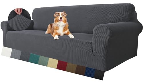 MAXIJIN Super Stretch Couch Bezug für 4-Sitzer Couch, extra große universelle Sofabezüge Jacquard Spandex Pet Dog Möbel Protector Fitted Couch Schonbezug (4 Sitzer, Grau)