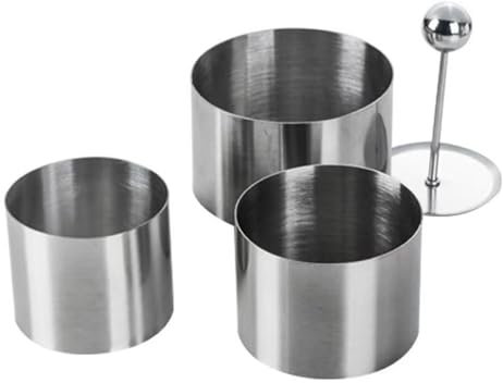 KiNeX 3 Pieces Round Cake Rings Set with Pusher, Non-Stick Stainless Steel Cake Mold, Cooking Rings Mold, Circle Cutter for Cooking Crumpets Eggs Pastry Mousse Desserts