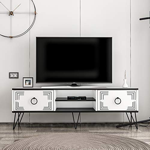 Homidea Milestone TV-Bänke & Lowboard - TV-Ständer mit Metallbeinen im rustikalen Design (Weiß/Schwarz)