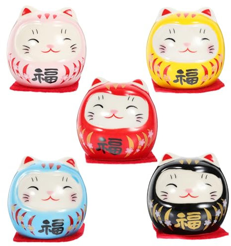 VALICLUD 5Pcs Miniatur Daruma Puppe Japanischen Gute- Luck Charm Traditionellen Luck Zen Kokeshi Dharma Statue Ornament Für Home Office Fengshui Decor