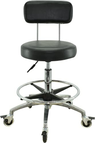 VAKON SALON - Rollhocker mit Lehne und Fußring - Premium Rollen mit Bremse - Höhenverstellbarer von 55-75 cm - Drehhocker Arbeitshocker Praxishocker