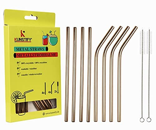 KUNSTIFY - Set di 8 cannucce in metallo (marrone)