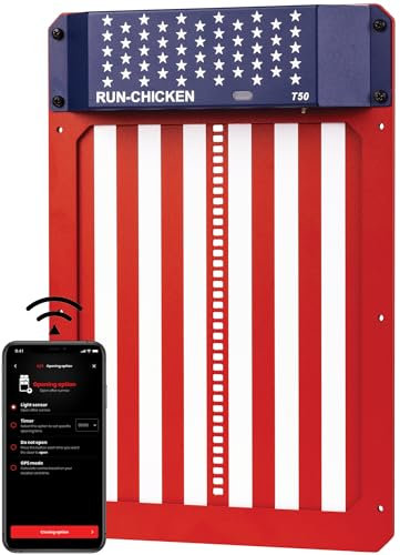RUN-CHICKEN Automatische Hühnerklappe Batterie, Lichtsensor, Timer, Verzögerungsoption, Hühnertür Automatischer Türöffner, Elektrische Hühnerklappe Automatisch Modell T50, USA-Spezial