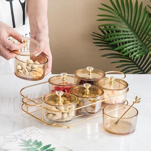 Zellerfeld Trendmax Knabber Schalenset 6 Fächer Cerezlik Servierschale Knabberschale aus Glas für Süßigkeiten, Dips, Nüsse, Chips RCF0347 Motiv 2