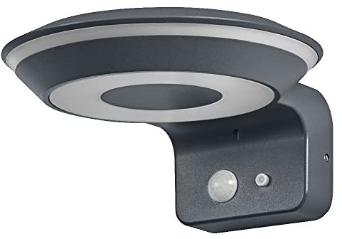 LEDVANCE ENDURA Style Solar-Wandleuchte Glow, zwei separat steuerbare Lichtringe, warmweißes Licht (3000K), integrierter Sensor, ohne Strom nutzbar, Schutzklasse IP44, dunkelgrau