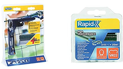 Rapid FP222 - Pince à Grillage pour Agrafes à Grillage VR22, Chargeur Haute Capacité, 200 Agrafes VR22 Incluses & VR22 - Agrafes à Grillage en Acier Galvanisé, Plastifié Vert, 215 Pièces