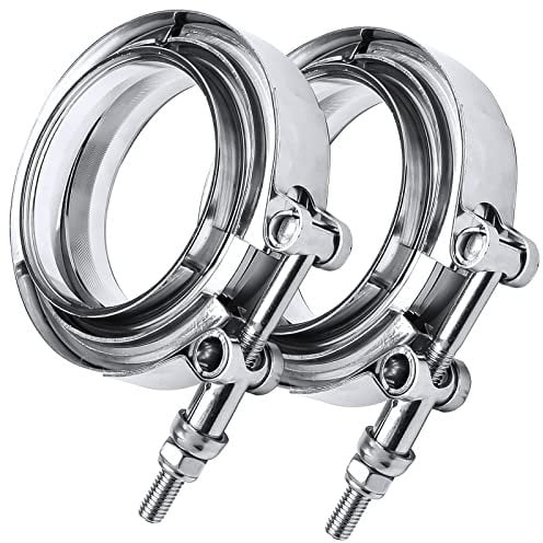 4 Inch Stainless Steel V Band Clamp with Mild Steel Male Female Flanges for Turbo Exhaust Downpipes Racing Ford Pickup Truck Exchange Exhaust Accessories(2 PCS)