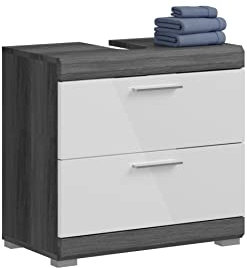 xonox.home Badezimmer Scout X06B2707 Waschbeckenunterschrank Unterschrank Schrank in Front weiß Hochglanz Korpus rauchsilber Nb.ca. 60x56x34 cm mit Schubkästen