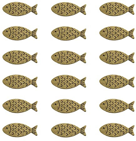 Oblique Unique® 18 Holz Fische Tischdeko Taufdeko Streuartikel Streudeko Verzierung für Taufe Kommunion Konfirmation Firmung Maritime Dekoration - Farbe wählbar (Gold)