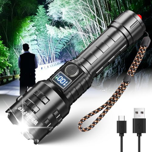 WholeFire Taschenlampen LED, Superhell Wiederaufladbare 20000 Lumen LED Taschenlampe, Wiederaufladbar XHP70.2 Leistungsstarke Taschenlampe Batteriebetrieben Zoombar für Camping, Notfallgeschenk