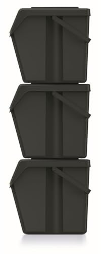 Keden Sortibox Mülltrennsystem 3x25L Set Mülltrennungsbehälter Recycling Recyclingbehälter Abfallsortierkorb Behälter Abfalleimer aus Kunststoff (Schwarz)
