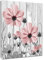 MEUNEAR Leinwandbild, rosa Blumenmuster, lustige Landblumen, rosa und graue Blume auf Holz, Wandkunst für Wohnzimmer, rustikales Vintage-gerahmtes abstraktes Gemälde für Schlafzimmer, Badezimmer,