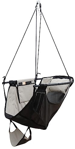 Chaise hamac avec repose-pieds, tige en métal en forme de U, chaise suspendue d'extérieur avec poche latérale, coussin de soutien, capacité maximale de 150 kg (beige)