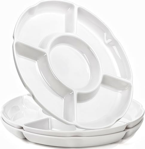 Pumtus 3 Pack Divided Serving Tray, 13 Inch Melamine Chip and Dip Platter, 5 Sectional Appetizer Veggie Plate, Party Snack Relish Tray for Serving Food, Nuts, Candy, Dried Fruit, Veggies