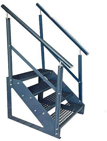 Kaminbau Mierzwa Premium Treppe Freistehend 4 Stufen Anthrazit beidseitigem Geländer (Breite 800 mm) (Höhe 76cm) (Wangen: Anthrazit) (Stufen: Anthrazit)