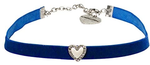 Alpenflüstern Trachten-Samt-Kropfband Strassherz - nostalgische Trachtenkette enganliegend, Kropfkette elastisch, eleganter Damen-Trachtenschmuck, Samtkropfband schmal (blau) DHK321
