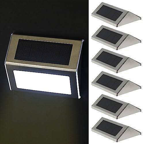 Cepewa Solar LED Wandleuchte 6er Set | 10x8x2cm IP44 Edelstahl Kunststoff | warmweiß akkubetrieben