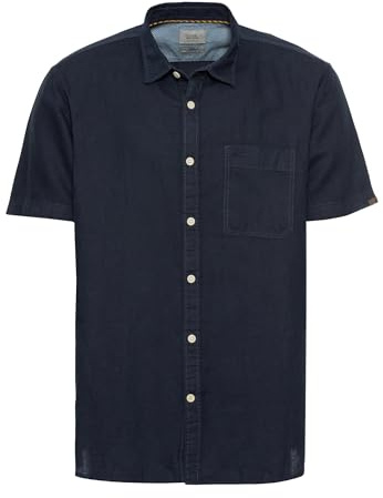 camel active Herren Kurzarm Hemd aus einem Leinen-Baumwoll-Mix Dunkelblau, Menswear-M