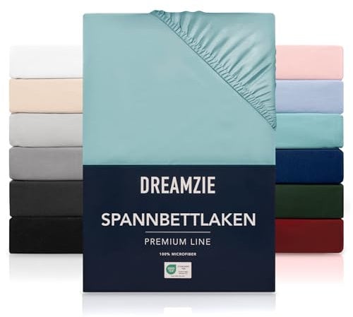 Dreamzie Spannbetttlaken 180x200 cm - Hoher Steg bis 33 cm - 100% Mikrofaser - Aqua - Schadstoffgeprüft (Oeko TEX), Bettlaken mit Gummizug