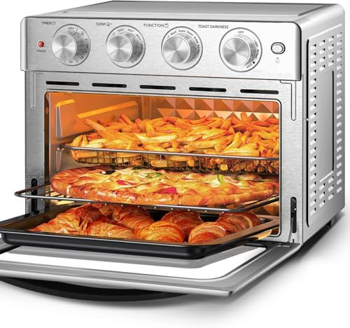 Geek Chef - Friggitrice ad aria da 26 quarti, friggitrice ad aria grande, forno tostato con forno, arrosto, pizza, facile da usare e pulire, toast a 6 fette, acciaio inossidabile