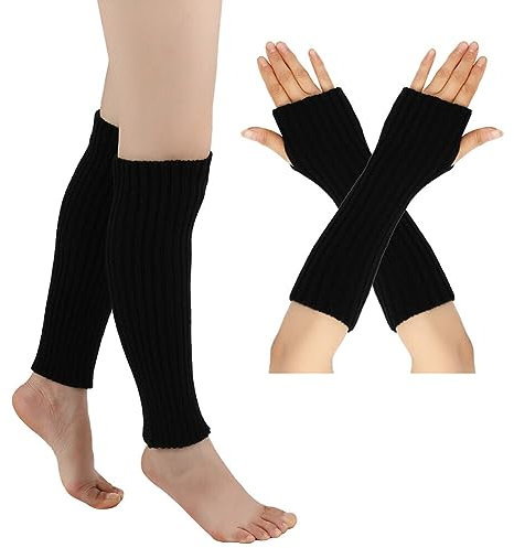 Damen Langer Beinstulpen und Armstulpen Set Winter Stricken Stulpen Beinsocken Beinwärmer Fingerlose Handschuhe Winter Arm Handwärmer Legwarmer Bein und Arm Stulpen für Yoga-Tanzen Ausübt Halten Warm