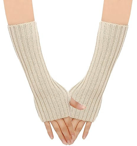 SJTJSPX Armstulpen Damen Mädchen Handschuhe Lange Handstulpen Fingerlose Winterhandschuhe Halbfinger Strickhandschuhe Einfarbig Armwärmer Stretch Pulswärmer Armlinge für Büro Tippen Computer