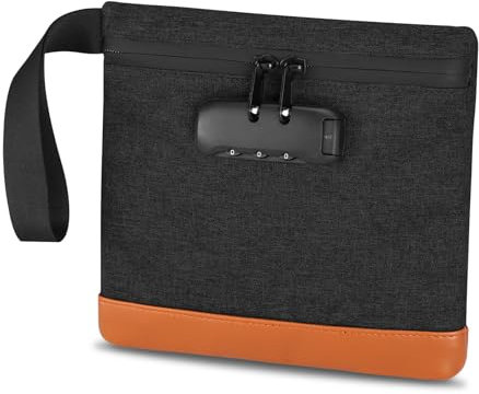ORIA Smell Proof Bags with Combination Lock, 7.9x7.4 Inches Durable Lockable Money Bag with Zipper, PU Leather, Small Money Pouch for Cash, Phone, Wallet, Jewelry, Travel - Black