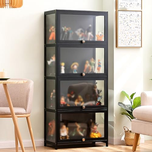 ASQUAR Glasvitrine, Vitrine, Eckvitrine Glasvitrine Standvitrine, Breite: 60/70/80 cm, Vitrinenschrank, Sammlervitrine, Stehend Standvitrine, schwarz 60CM B