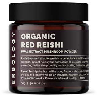 Erbology Funghi Reishi in Polvere di Estratto Doppio Bio 30 Porzioni - 18% Beta-glucani - Supporto Immunitario - Piccolo Lotto - Coltivato Sostenibile in Europa - Vegano - Senza Additivi