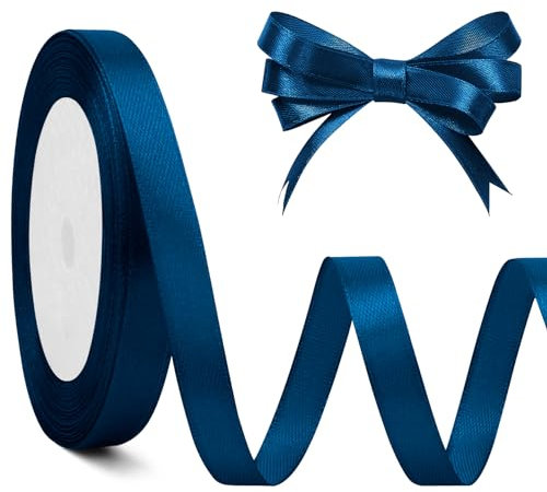 Ruban Satin Bleu Marine 10mm X 23m - Fin, Foncé, Poudré, Royal pour Cheveux Femme, Ballons, Gâteaux, Décoration Fête De Mariage, Fleurs, Valentin