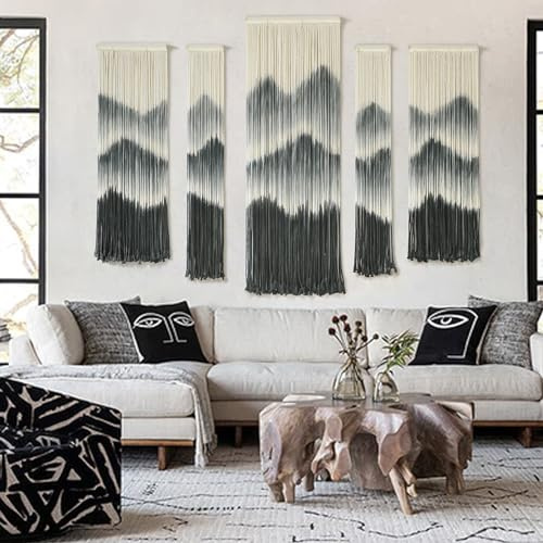 5Pcs Macrame Wall Hanging Dip Dyed Mountain Wall Decor Handmade Yarn Art